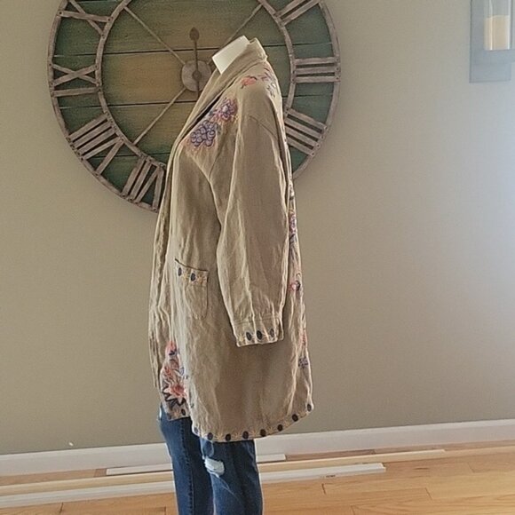 Johnny Was Tiwa  Embroidered Heavy Linen Coat - Picture 4 of 14